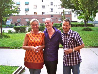 Frauen-Fest: Kollegin und Fotografin Susanne Crow (Erfolg Leben), Dieter Schmutzer, lieber Freund und Graphiker Friedl Nussbaumer (nussiproductions) (17.6.2011)