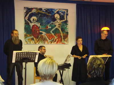 Programm der Quatuor Doctores „Liebe, Tod und andere Verbrechen“ im Bestattungsmuseum Wien: Dr. Philipp Maurer, Dr. Paul Wexberg, Dr. Lies Kató, Dr. Dieter Schmutzer (27.10.2011)